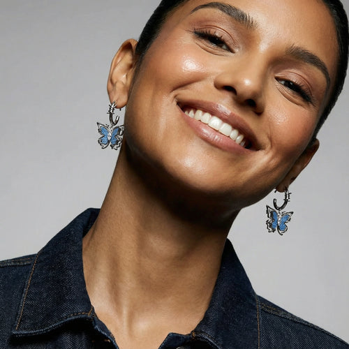 Blue Butterfly Drop Earrings