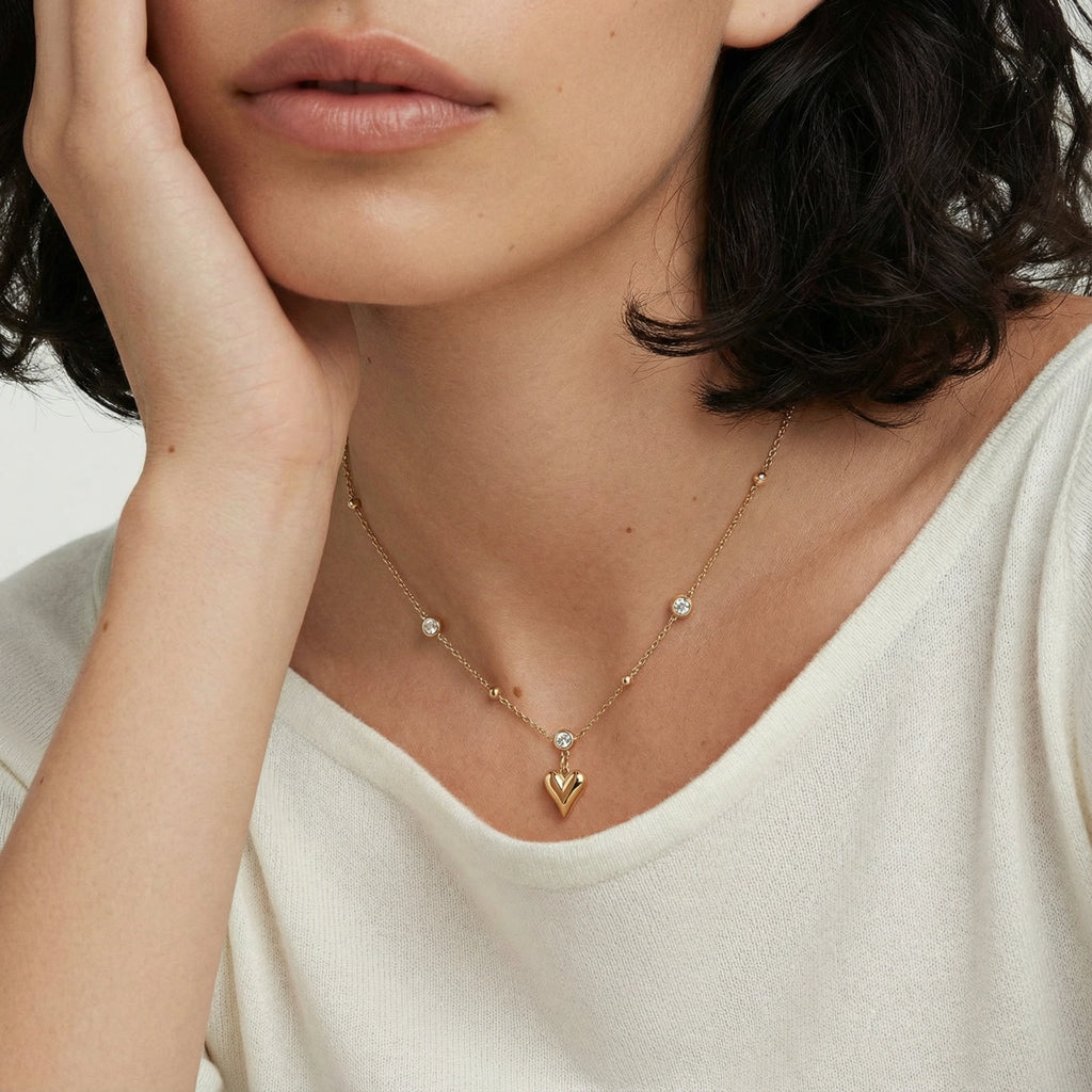 Crystal Heart Charm Necklace