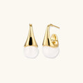 Pair of small gold-plated hoop earrings with triangular cone fronts and curved backs on white background.